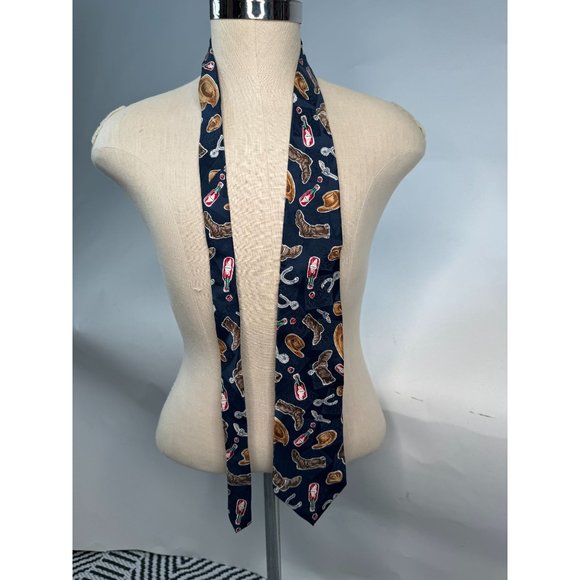 Tabasco Western Wear and Tabasco Bottles Tie OS Blue Western Cowboy Silk - Picture 12 of 16